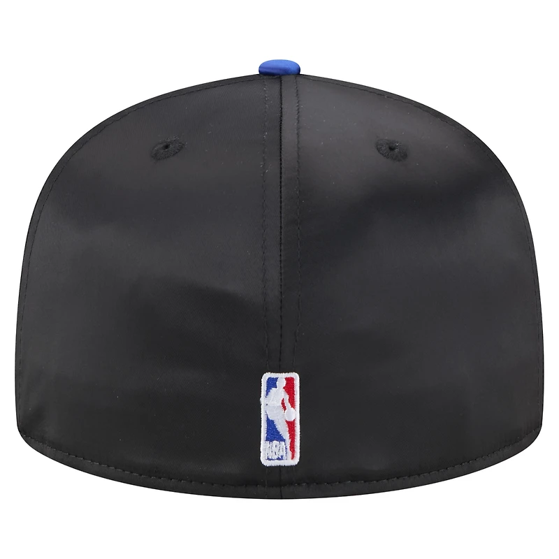 Men's New Era  Black/Blue New York Knicks Throwback Satin Vintage Pin Two-Tone 59FIFTY Fitted Hat