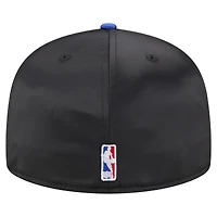 Men's New Era  Black/Blue New York Knicks Throwback Satin Vintage Pin Two-Tone 59FIFTY Fitted Hat