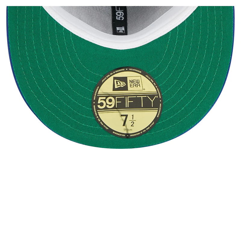 Men's New Era  Black/Blue New York Knicks Throwback Satin Vintage Pin Two-Tone 59FIFTY Fitted Hat