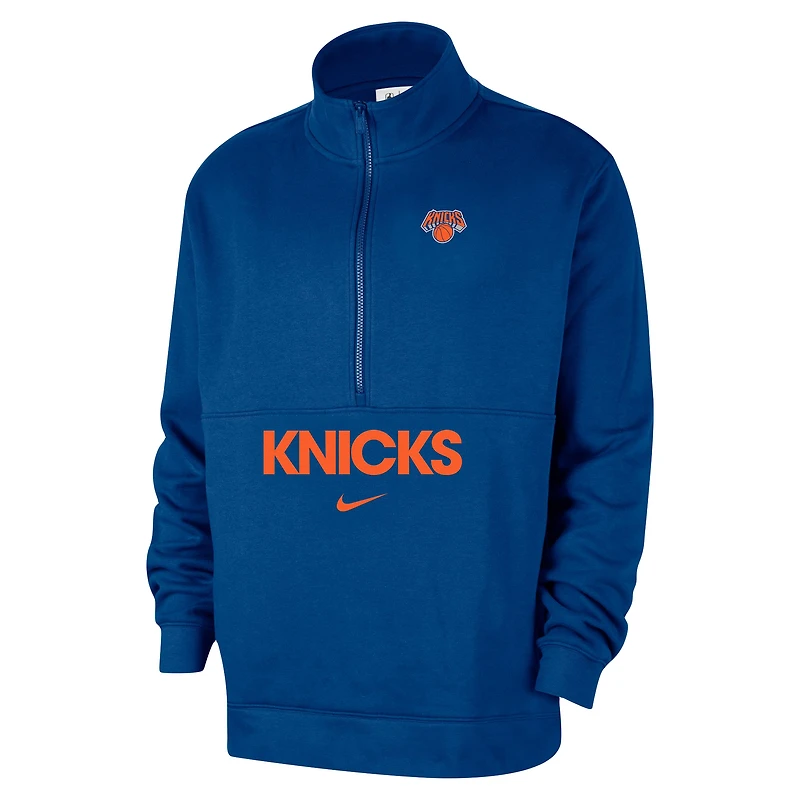 Men's Nike Blue New York Knicks Courtside Club Half-Zip Jacket
