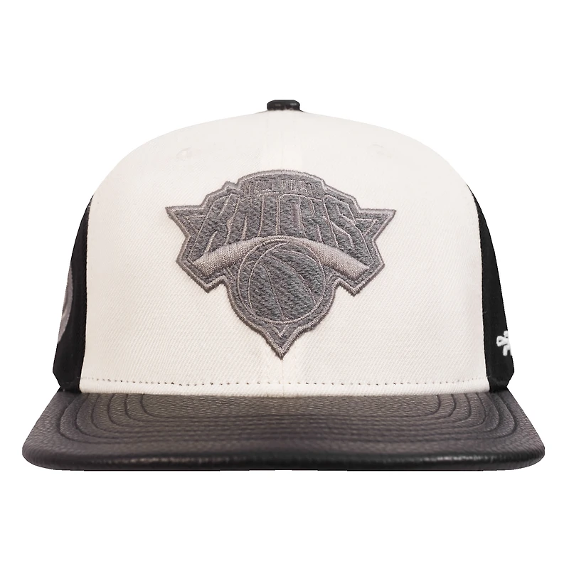 Men's Pro Standard  Cream/Black New York Knicks French Terry Snapback Hat