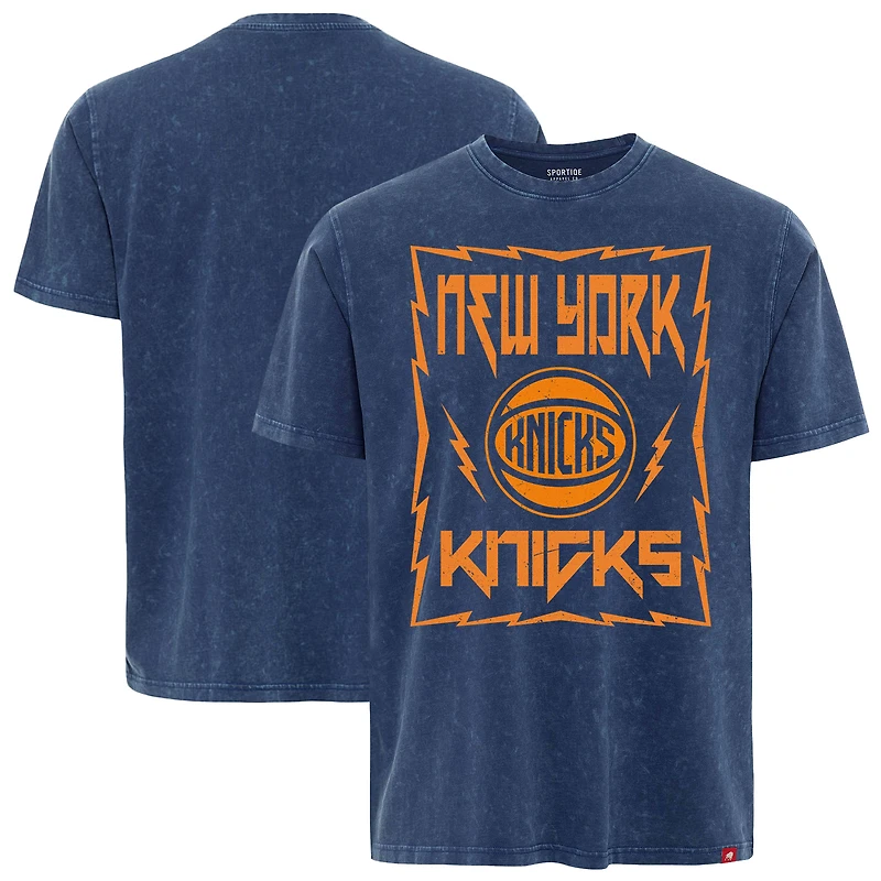 Men's Sportiqe  Blue New York Knicks Distressed Rock & Roll Collection Angus Premium Mineral Wash T-Shirt