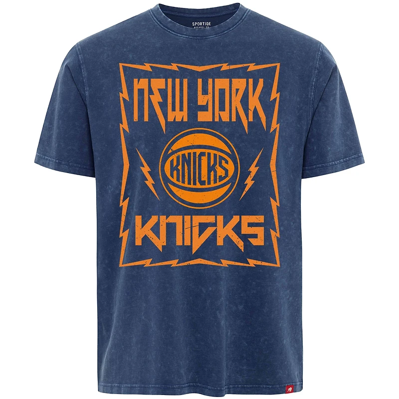 Men's Sportiqe  Blue New York Knicks Distressed Rock & Roll Collection Angus Premium Mineral Wash T-Shirt