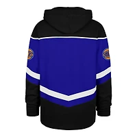Men's '47 Blue New York Knicks Oversized Tri-Satin Layup Lacer Pullover Hoodie