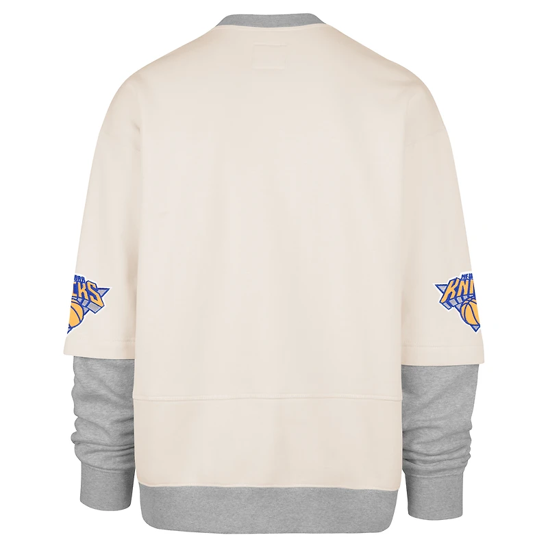 Men's '47 Cream New York Knicks Crossover Collection Trifecta Double Layered Fleece Sweatshirt