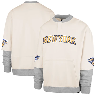 Men's '47 Cream New York Knicks Crossover Collection Trifecta Double Layered Fleece Sweatshirt