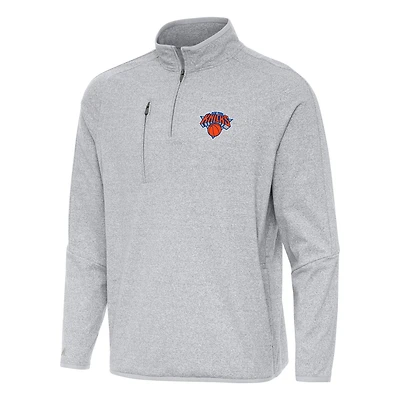 Men's Antigua Heather Gray New York Knicks Certain Quarter-Zip Tri-Blend Sweatshirt