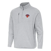 Men's Antigua Heather Gray New York Knicks Certain Quarter-Zip Tri-Blend Sweatshirt