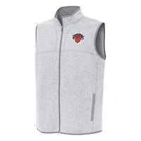 Men's Antigua Heather Gray New York Knicks Fortune Full-Zip Vest
