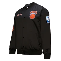 Men's Black New York Knicks Hardwood Classics Blackout Collection Satin Full-Zip Jacket