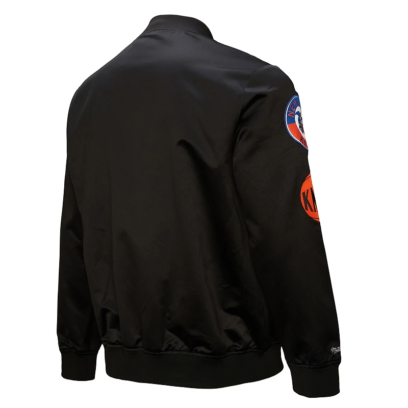 Men's Black New York Knicks Hardwood Classics Blackout Collection Satin Full-Zip Jacket