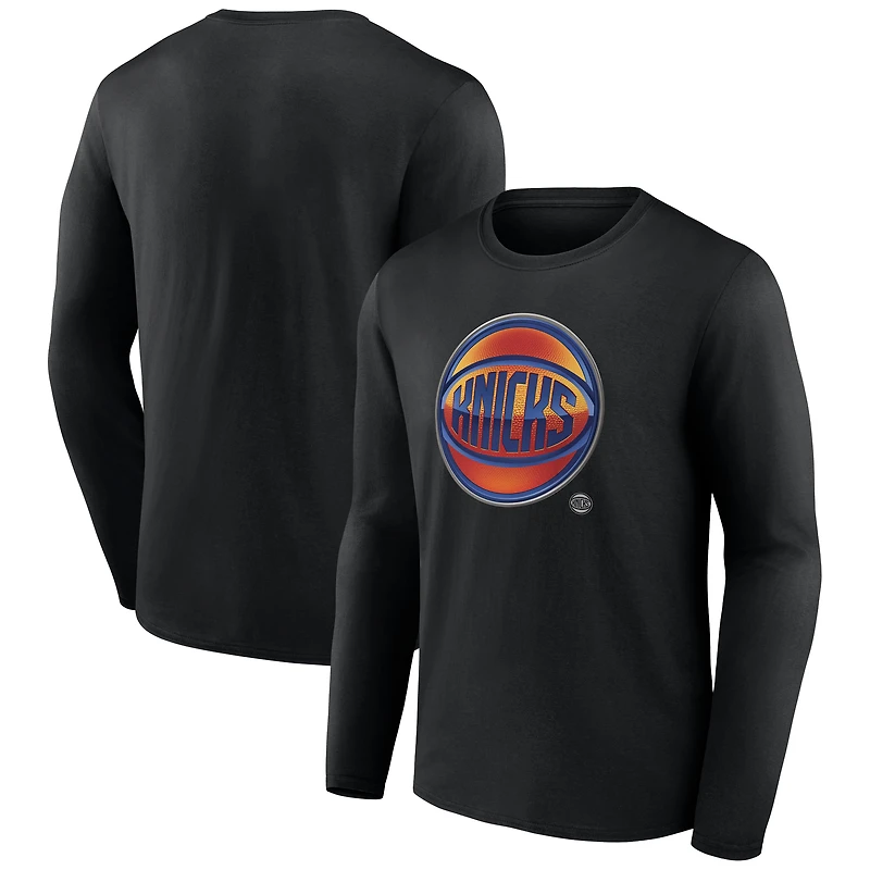 T-shirt noir à manches longues pour homme avec mascotte Midnight des New York Knicks