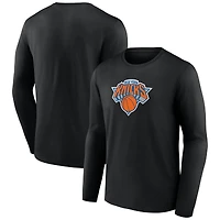 T-shirt à manches longues noir pour homme avec logo principal des New York Knicks