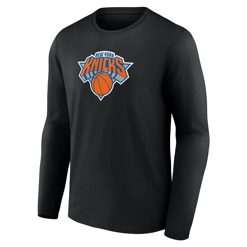 T-shirt à manches longues noir pour homme avec logo principal des New York Knicks