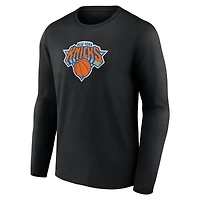 T-shirt à manches longues noir pour homme avec logo principal des New York Knicks