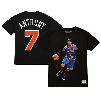 T-shirt noir pour homme Carmelo Anthony des New York Knicks avec nom et numéro de joueur ultime