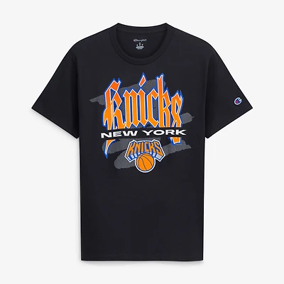 Men's Champion Black New York Knicks Goth Font Jersey T-Shirt