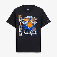 T-shirt Champion noir pour homme, New York Knicks, coupe verticale