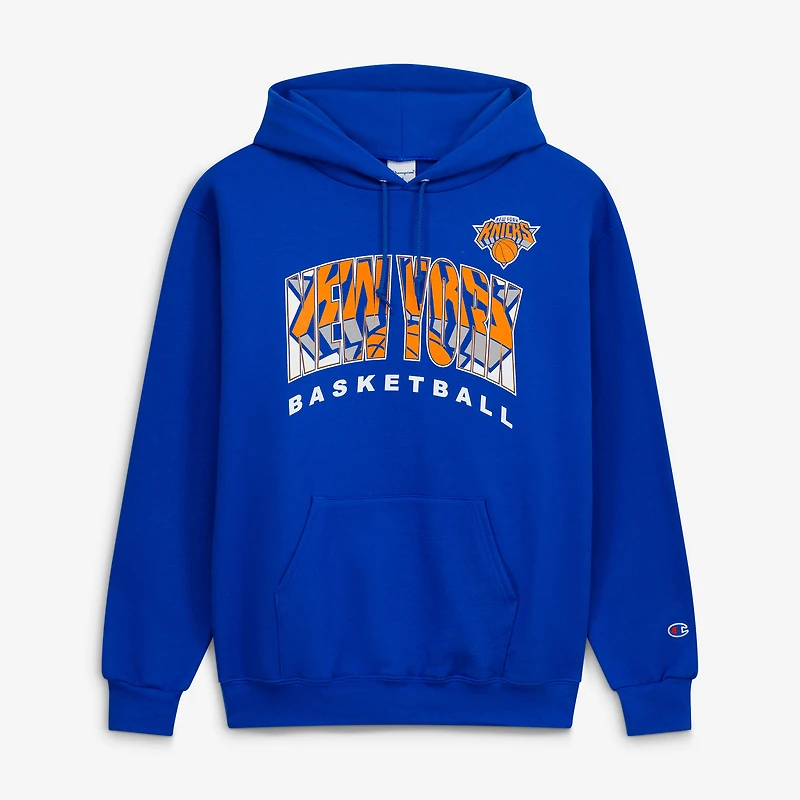 Men's Champion Royal New York Knicks Arch Logo Powerblend Fleece Hoodie