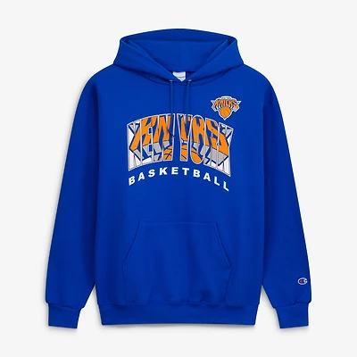 Men's Champion Royal New York Knicks Arch Logo Powerblend Fleece Hoodie