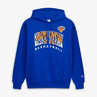 Men's Champion Royal New York Knicks Arch Logo Powerblend Fleece Hoodie