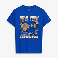 Men's Champion Royal New York Knicks Basketball Background Tri-Blend T-Shirt