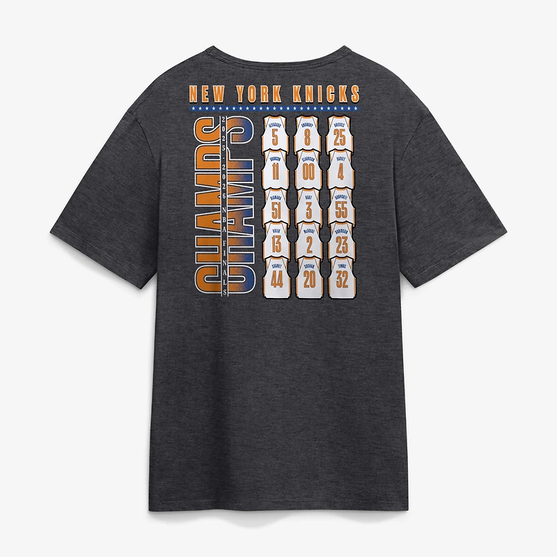 Men's Charcoal New York Knicks 2026 NBA Finals Champions Jersey Roster T-Shirt