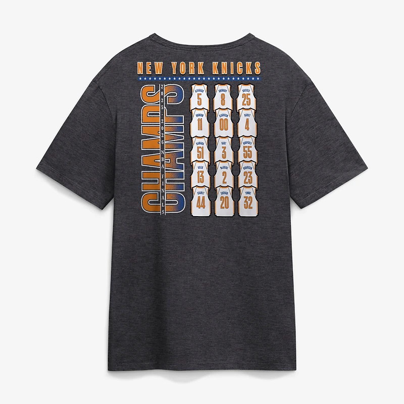 Men's Charcoal New York Knicks 2026 NBA Finals Champions Jersey Roster T-Shirt