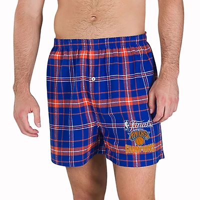 Men's Concepts Sport Blue/Orange New York Knicks 2026 NBA Finals Champions Ultimate Flannel Shorts