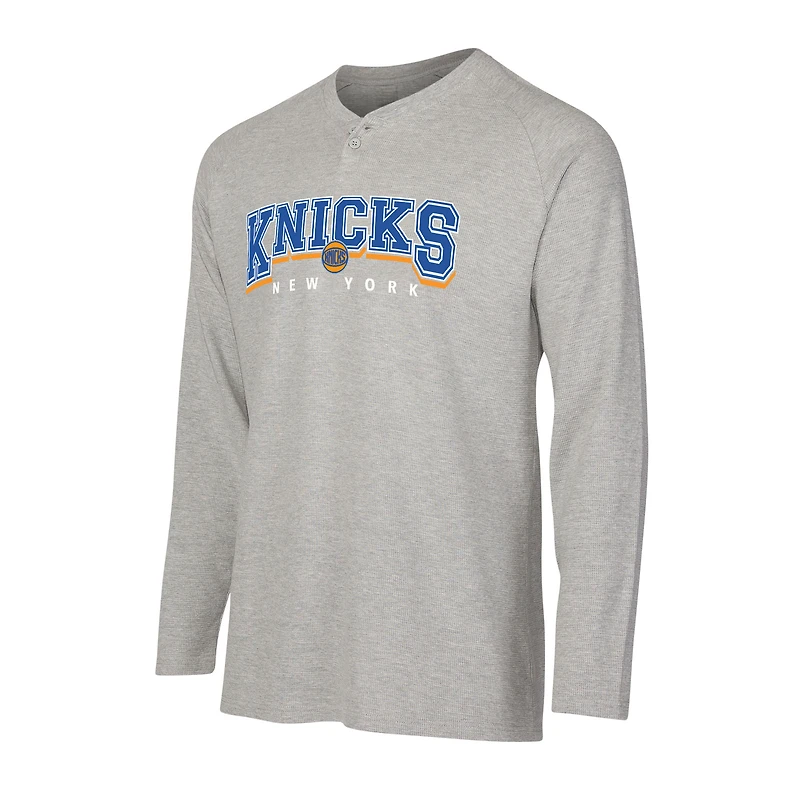 T-shirt Henley à manches longues en tricot thermique Hawthorn des New York Knicks, gris, pour homme