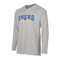 T-shirt Henley à manches longues en tricot thermique Hawthorn des New York Knicks, gris, pour homme