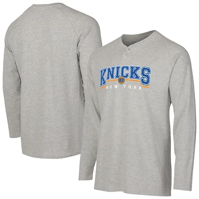 T-shirt Henley à manches longues en tricot thermique Hawthorn des New York Knicks, gris, pour homme