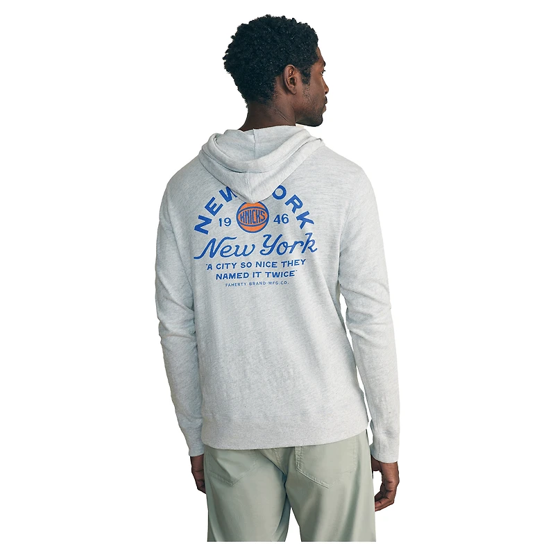 Men's FAHERTY Heather Gray New York Knicks Sunwashed Slub Lightweight Hoodie