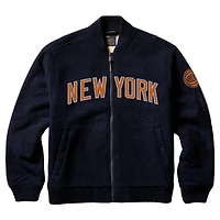 Men's FAHERTY  Navy New York Knicks Range Fleece Lined Full-Zip Bomber Jacket