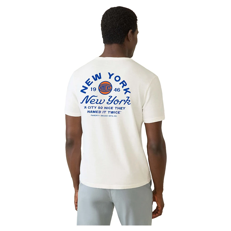 Men's FAHERTY  White New York Knicks So Nice They Named It Twice Sunwashed T-Shirt
