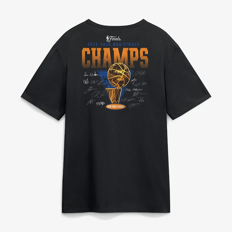 Men's Fanatics Black New York Knicks 2026 NBA Finals Champions Roster Trophy T-Shirt