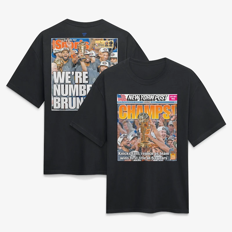 Men's Fanatics New York Knicks x Post 2026 NBA Finals Champions Newspaper Cover Heavyweight T-Shirt