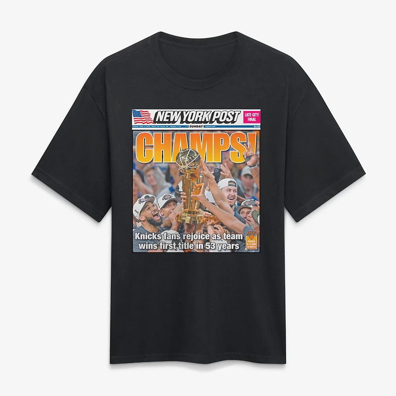 Men's Fanatics New York Knicks x Post 2026 NBA Finals Champions Newspaper Cover Heavyweight T-Shirt