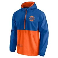 Veste à capuche coupe-vent demi-zip Fanatics pour hommes bleu/orange New York Knicks Anorak Block Party