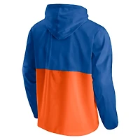 Veste à capuche coupe-vent demi-zip Fanatics pour hommes bleu/orange New York Knicks Anorak Block Party