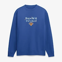 Men's Fanatics Blue New York Knicks Hopeful & Devoted Fleece Crew Sweatshirt