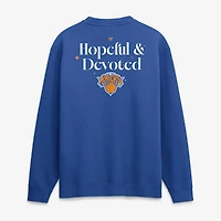 Men's Fanatics Blue New York Knicks Hopeful & Devoted Fleece Crew Sweatshirt