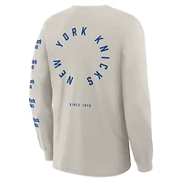 Men's Fanatics Cream New York Knicks Crossover Collection Ball Screen Action Premium Long Sleeve T-Shirt