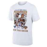 T-shirt Fanatics blanc pour homme, New York Knicks, champions NBA 2026, caricature de l'équipe