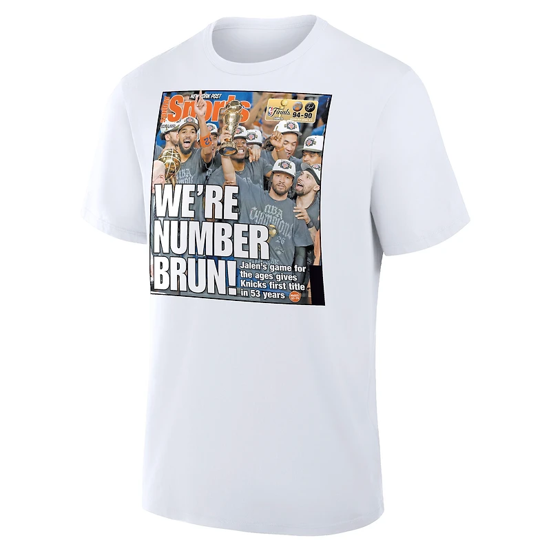 Men's Fanatics White New York Knicks x Post 2026 NBA Finals Champions Newspaper Cover T-Shirt