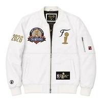Men's FISLL White New York Knicks 2026 NBA Finals Champions Team Full-Zip Leather Jacket