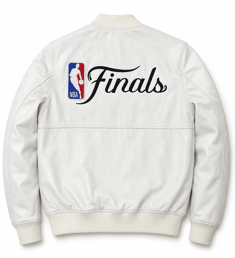 Men's FISLL White New York Knicks 2026 NBA Finals Champions Team Full-Zip Leather Jacket