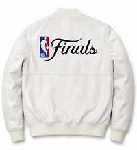 Men's FISLL White New York Knicks 2026 NBA Finals Champions Team Full-Zip Leather Jacket
