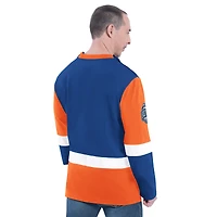 Haut de rugby adaptatif à manches longues G-III Sports by Carl Banks bleu pour homme des New York Knicks