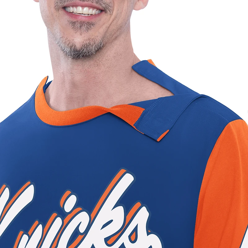 Haut de rugby adaptatif à manches longues G-III Sports by Carl Banks bleu pour homme des New York Knicks